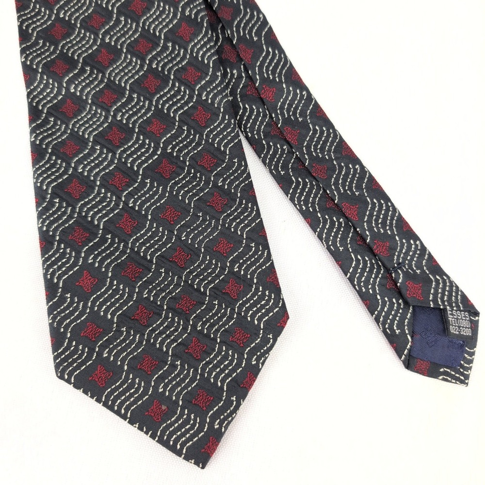 Monsieur Givenchy Necktie Navy Blue Vintage Silk Geometric Wavy Pattern Tie
